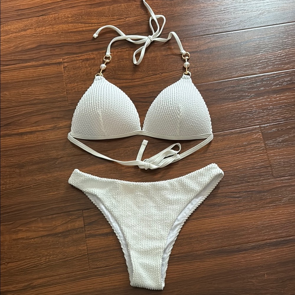 White Textured Bikini Set